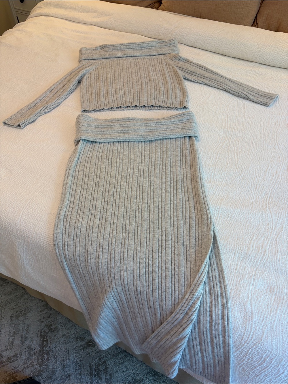 The softest 2-pc Knit Set in Light Heather Gray, size L